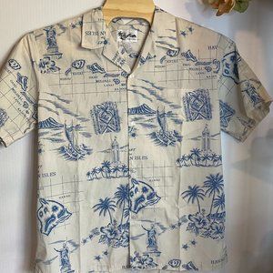 VTG XL Howie Hawaiian Shirt Men’s Hawaii Island Chart Map Made USA Aloha Retro